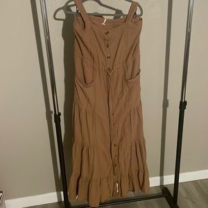 Free People Amber Waves Linen Tiered MIDI dress